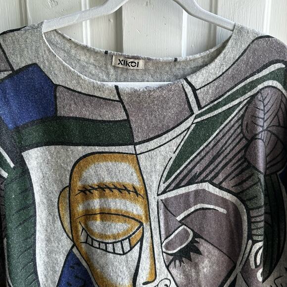 XIKOI Oversized Sweater Dress Wool Blend Abstract Print - Picture 3 of 8